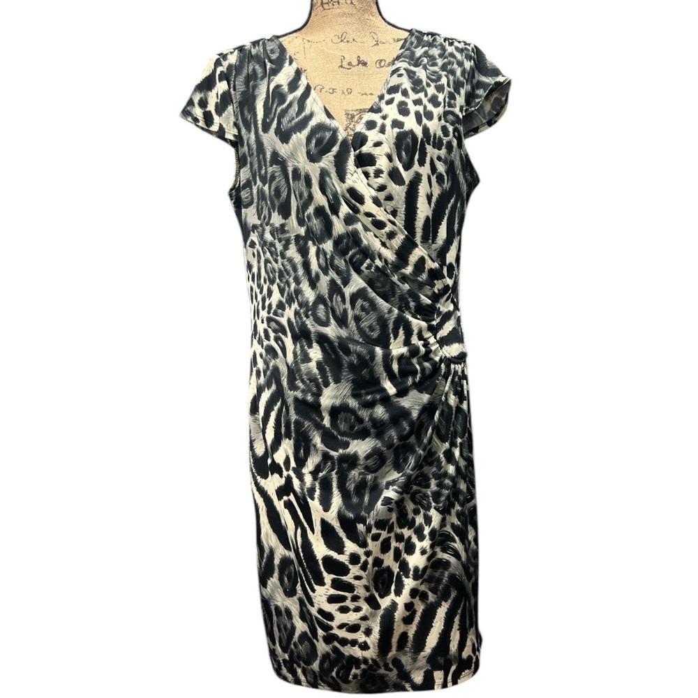 AA Studio EC knee-length animal print dress with a faux wrap design Size 16W